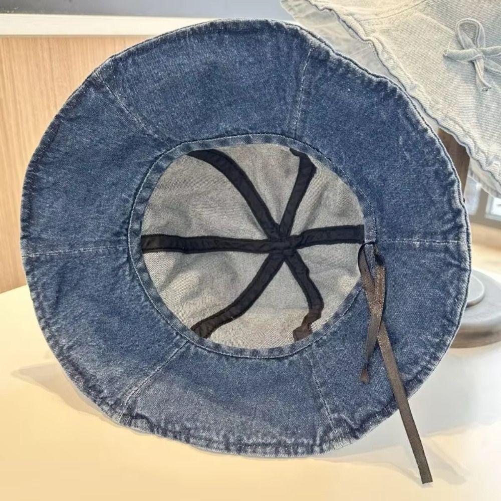 Korean Style Denim Bucket Hats Bowknot Sunscreen Hat Fashion Bow Fisherman Hat  Travel