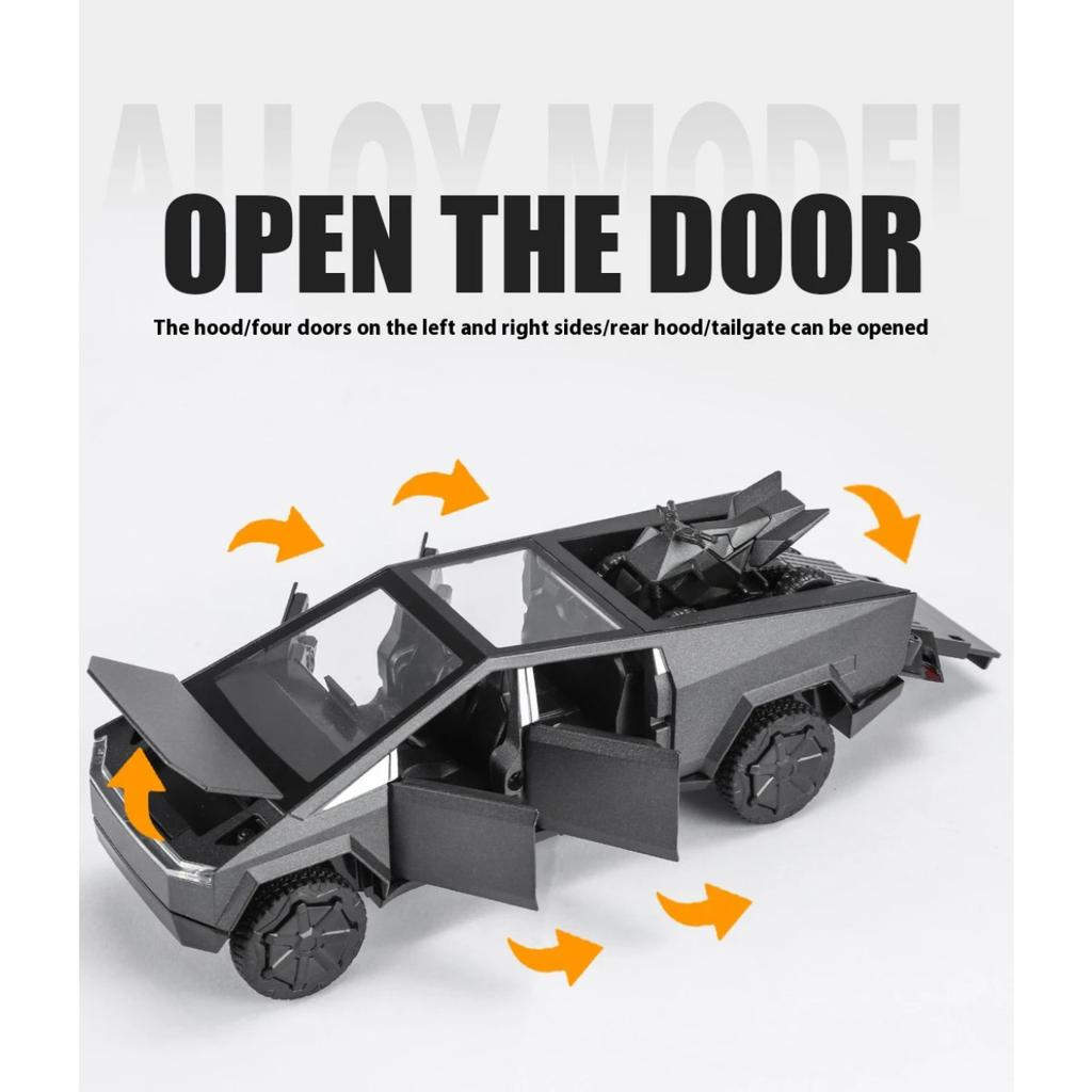 1/32 Tesla Cybertruck Pickup Alloy Diecast Model Car Sound & Light Hobbies Collection Display Decoration Children's Toy Ornaments Gift