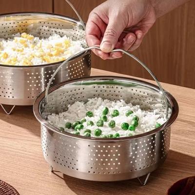 304 Stainless Steel Steamer Basket With Handle and Stand Rices Washing Drain Basket Rice Cooker