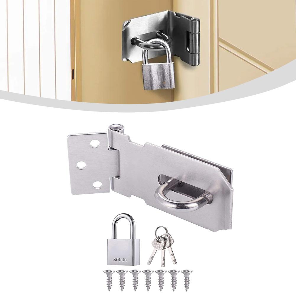 Door Latch Padlock Hasp Lock Reliable Security Comprehensive Security Stainless Steel Padlock Set Drawer 4 Inches
