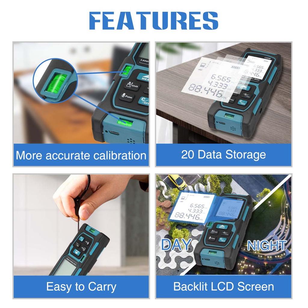 40m/60m/80m/100m/120m Lazerinis Skaitmeninis Matavimo Juosta Lazerinis Atstumo Matuoklis Lazerinis Diapazono Ieškiklis Matavimo Juosta Lazerinis Ieškiklis 120x51x29mm