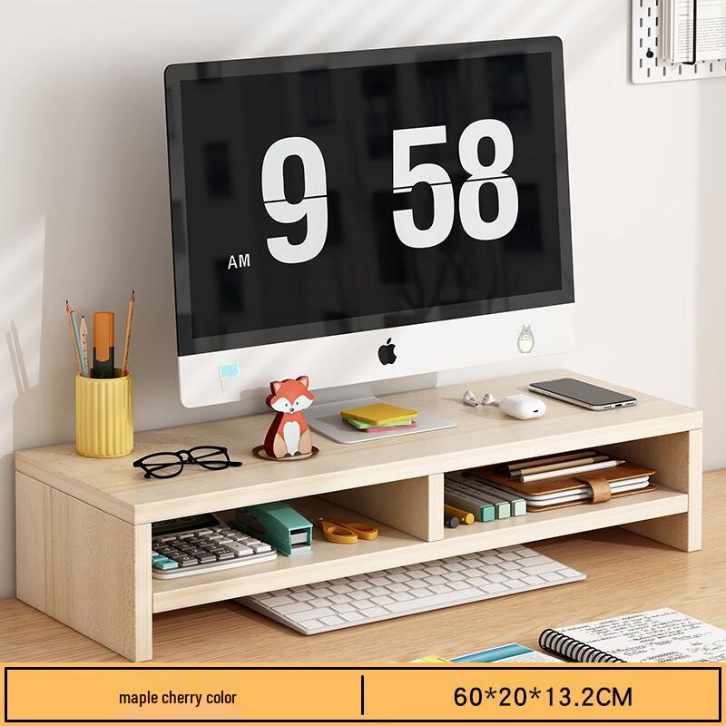 Wooden Dual-Layer Monitor Stand with Storage