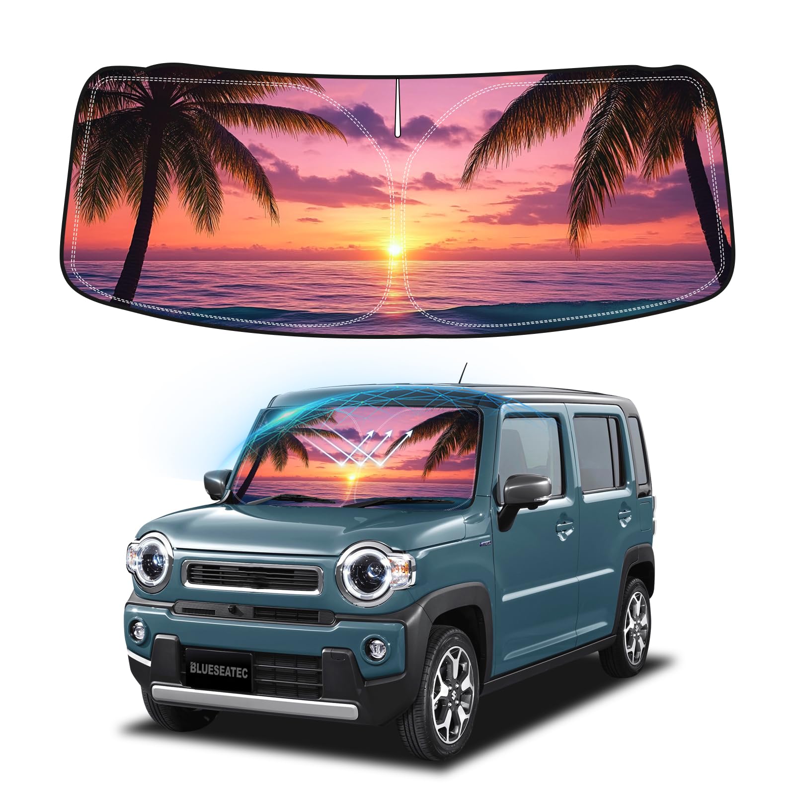 

BLUESEATEC Windshield Sunshade for Suzuki Hustler MR02 Series Generation Models UV No Suction Cups Light Summer UV Easy Installation and Includes