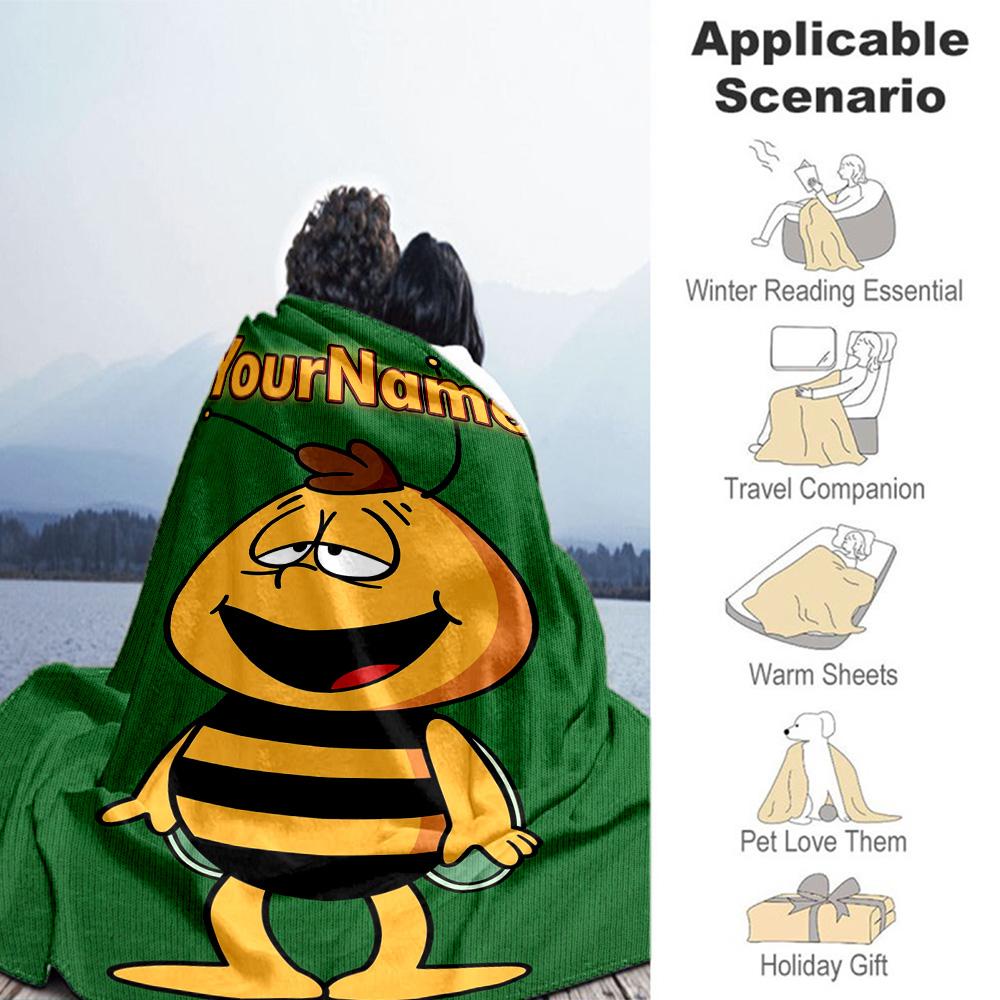 Biene Maja Customize Your Name Blanket Gift Customizable Blanket Soft & Cozy Perfect for Office Bedding Living Room Office Chair All-Season Use