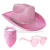 Pink Glitter Rhinestone Denim Hat, Glasses & Bandana Set