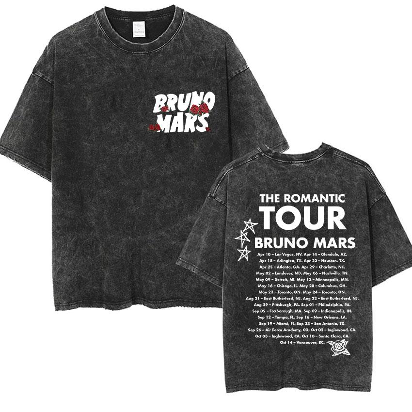 Vintage Washed Rapper Bruno Mars New Album Graphic T Shirts Mens Hip Hop Pop Loose Fashion Short Sleeve Tshirt Streetwear