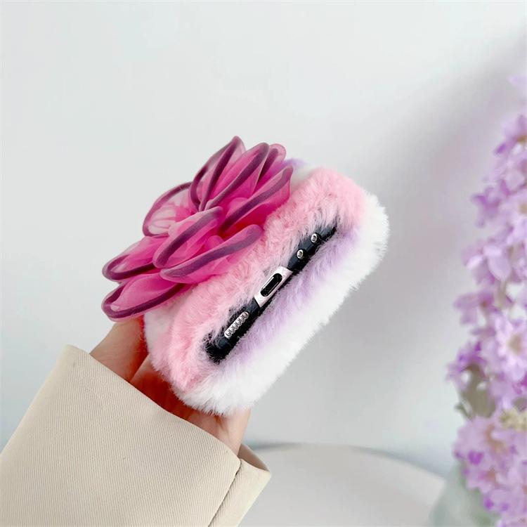 Applicable To Samsung ZFlip5 Plush Flower Phone Case Zflip3 Folding Plush Case Protective Case P50pocket