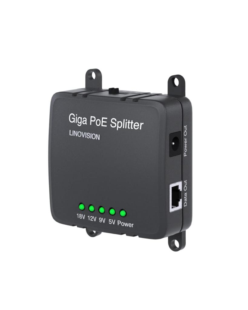 LINOVISION 30W Gigabit PoE DC Wide Voltage POE To DC Power for Security Access Control Systems Splitter, 5/9/12/18V Output, Input, IEEE802.3af/at