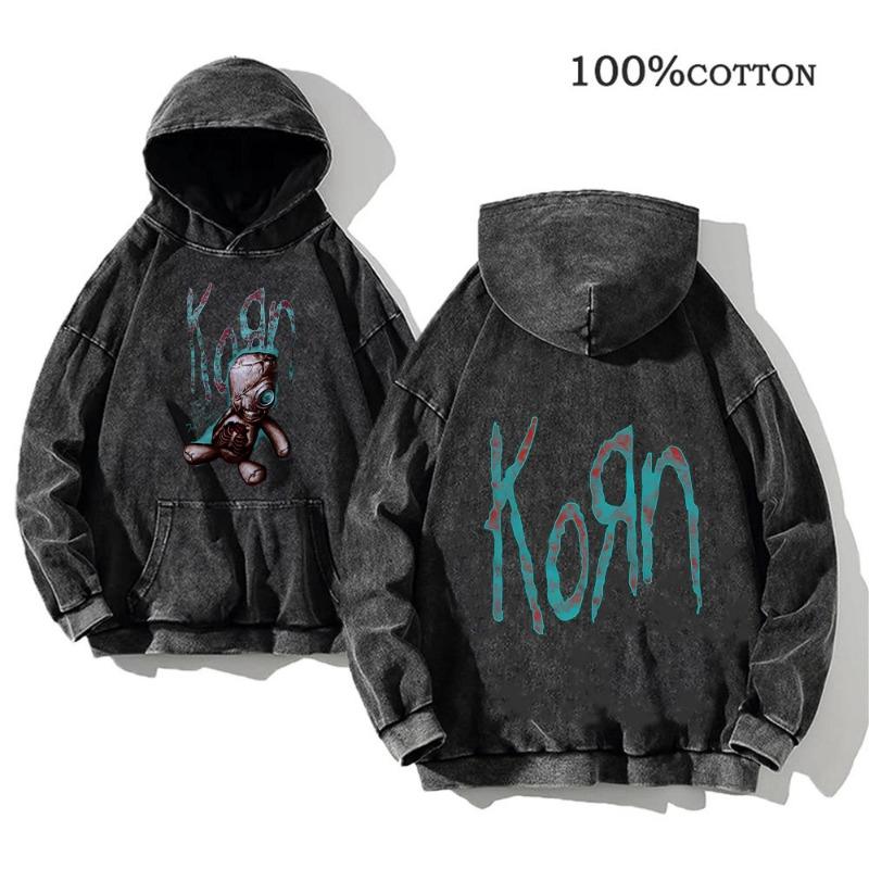 Korn Rock Band World Tour pulóverek Vintage mosott férfi pulóverek Pamut Hip Hop utcai ruházat Kapucnis pulóver Laza Y2K felsők