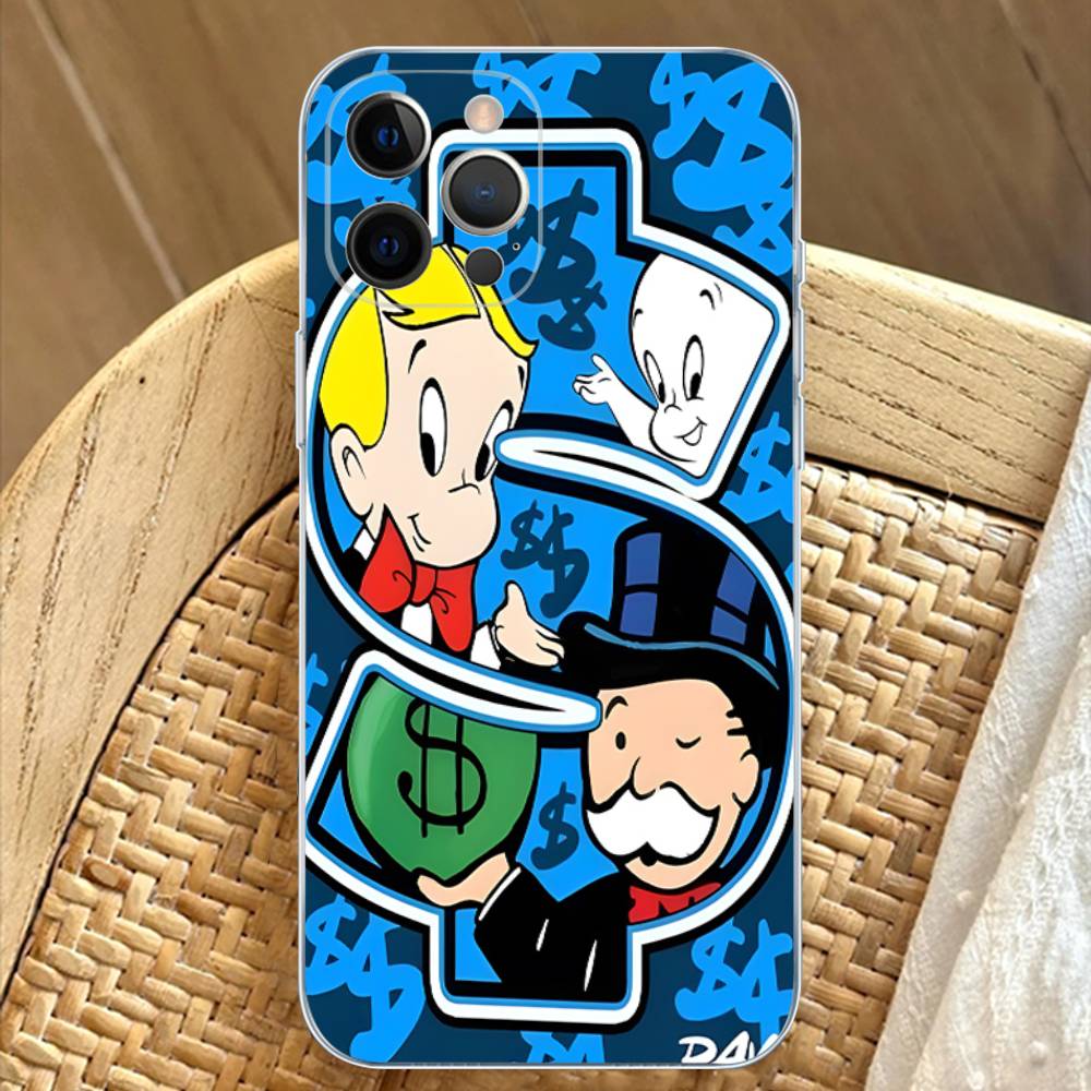 Trend Cartoon Dollar Alec Monopoly Transparent TPU Phone Case for iPhone 17 11 12 13 14 15 16 Pro Max 16 Plus Cover