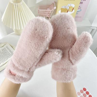 Gants Chauds en Cachemire Épais en Peluche Imitation Fourrure de Lapin Femmes Filles Gants Coupe-vent Doux Moufles Gants Doigts Entiers