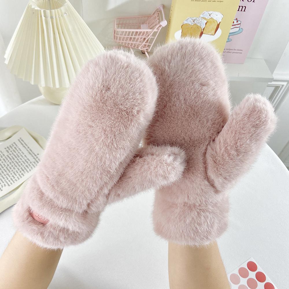Solid Color Thick Plush Warm Gloves For Students, Fashionable And Cute Fingerless Windproof Gloves