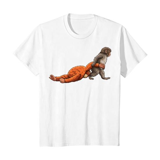 Men Tee Shirt Punch Monkey Pattern Round Neck Short Sleeve Pullover Tops Stretchy Fit Solid Color Casual Tops Daily Wear XL I