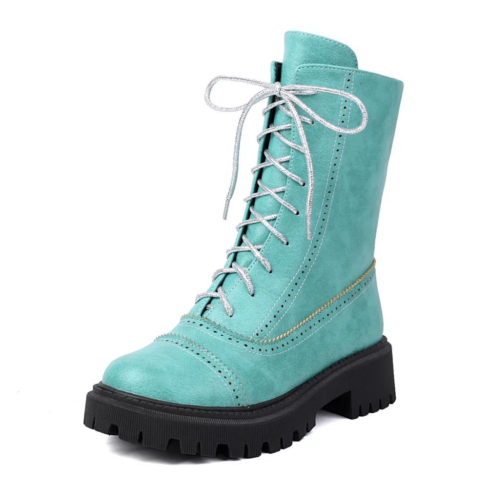 Fashion 2025 Autumn Winter New Boats Women Female High Heel Lace Up Ankle Boots Platform Artificial Leather Ladies Shoes Zapatos Mujer