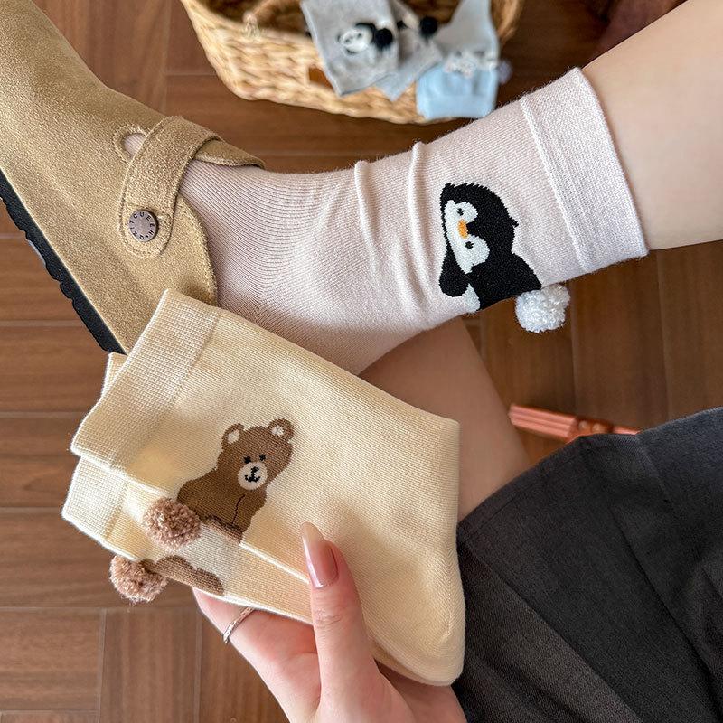 Ladies Spring and Autumn Cartoon Cute Interesting Animal Stereoscopic Hair Ball In The Cylinder Stack Socks