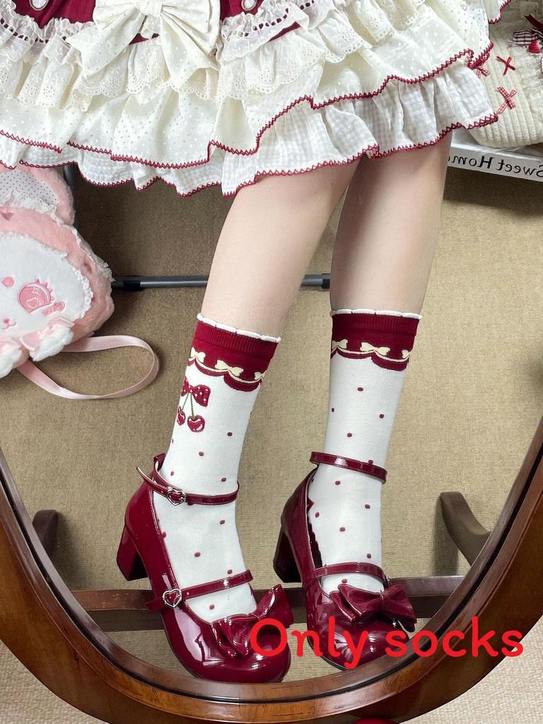 Strawberry Bear Lolita Cotton Stockings With Cartoon Pattern For Youth Fashion