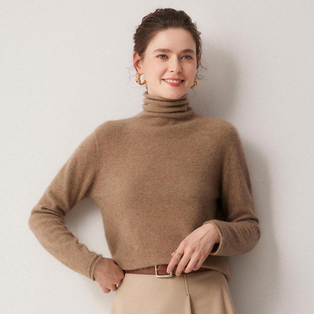 Le Ka Sha Women's 100% Pure Cashmere Turtleneck Pullover, Autumn/Winter 2026, Rolled Edge, 12-Gauge Knit Base Layer.