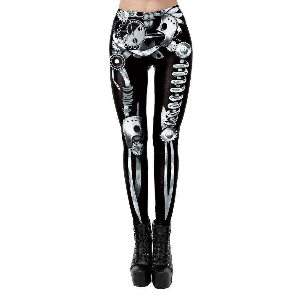 Metal Mechanical Skeleton Printed Women's Casual Leggings 1