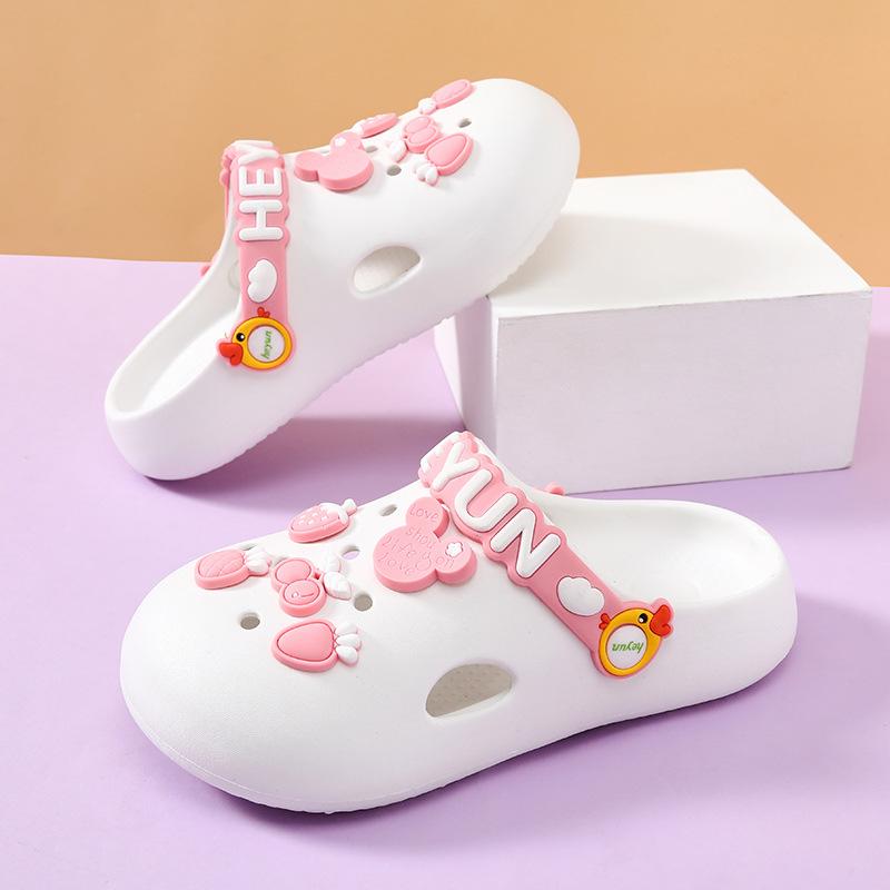 

Cartoon Adorable Style Childrens Hole Shoes Girls Summer Nonslip Beach Sandals In Beige Pink Green And White For Kids 34/35 білий
