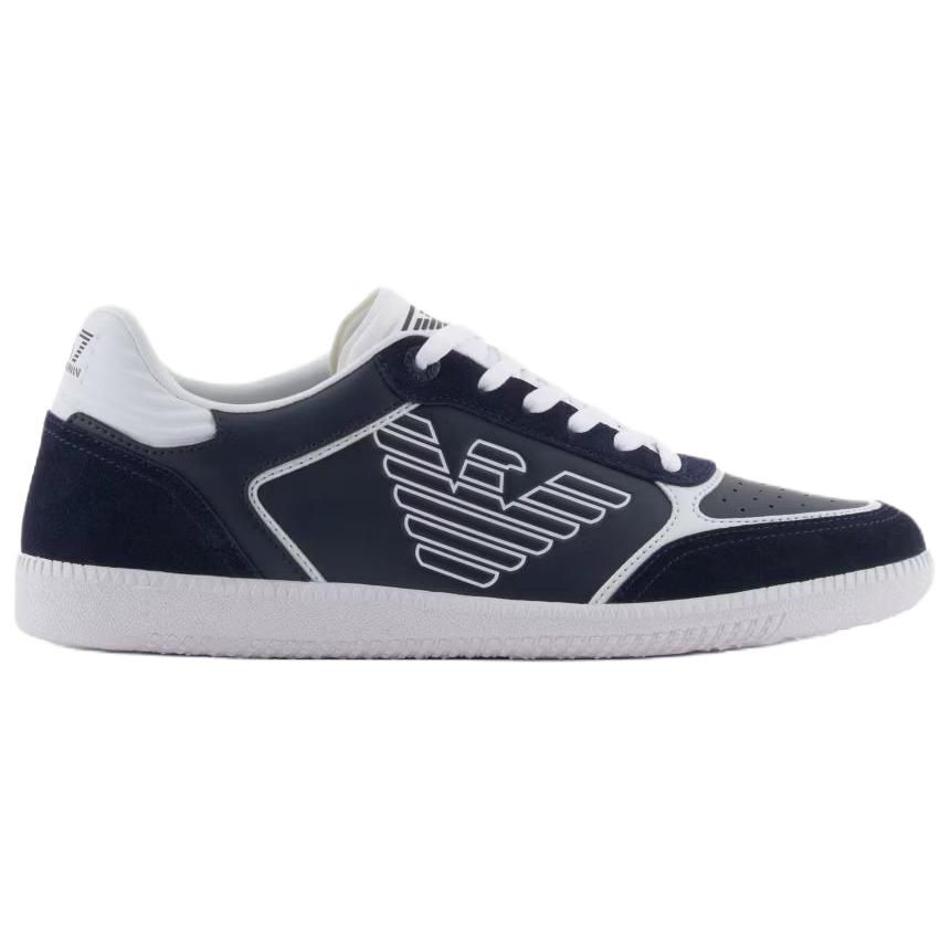 Emporio Armani EA7 Leather Low-Top Sneakers With Eagle Logo Unisex Sneakers Navy-Blue 7X000405AF19826MZ069