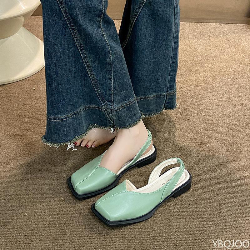 Fashion Spring summer new comfortable women's flat shoes personalized square toe shallow mouth casual fashionable square toe sandals