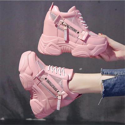 Harajuku Women's Wedges Sport Shoes for Woman Increasing 11CM Chunky Sneakers Ladies Breathable Mesh Platform Casual Shoes 2024