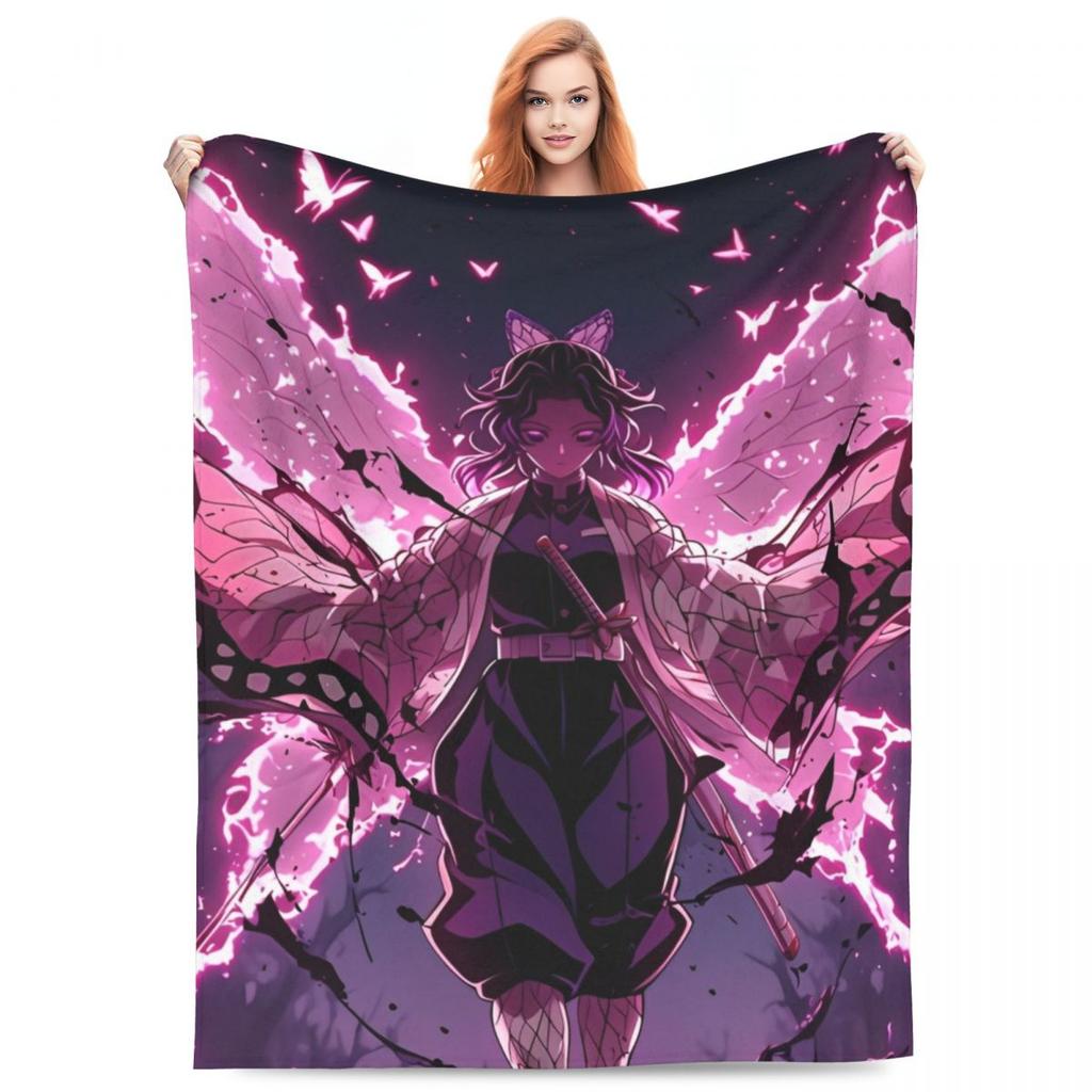 Insect Hashira Shinobu Kocho Blanket Flannel Anime Demon Slayer Ultra-Soft Throw Blankets for Bed Bed Rug