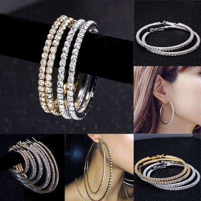 Shiny Big Rhinestone Silver Gold Crystal Hoop Earrings Dangle Jewelry Ear Stud Drop Earrings