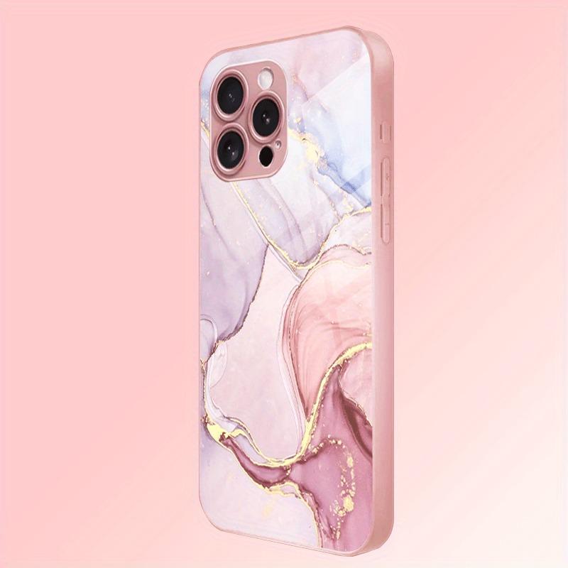 Kreatives Marmormuster Rosa Metallic Lack Glas Hartes Handygehäuse für iPhone 17 16 15 14 13 12 11 Pro Max Plus 16E 17Air Hülle