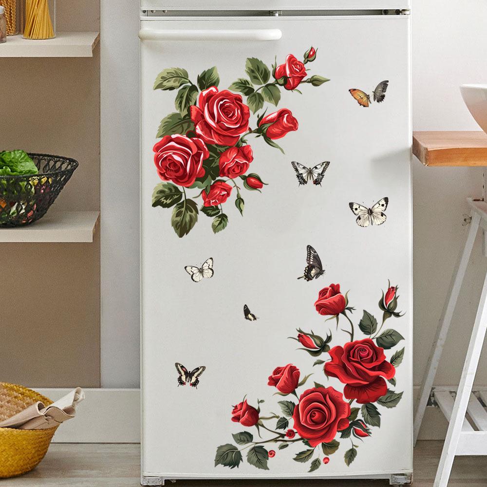 Removable Rose & Butterfly Wall Sticker for Living Room, Bedroom & Entrance - MLY392