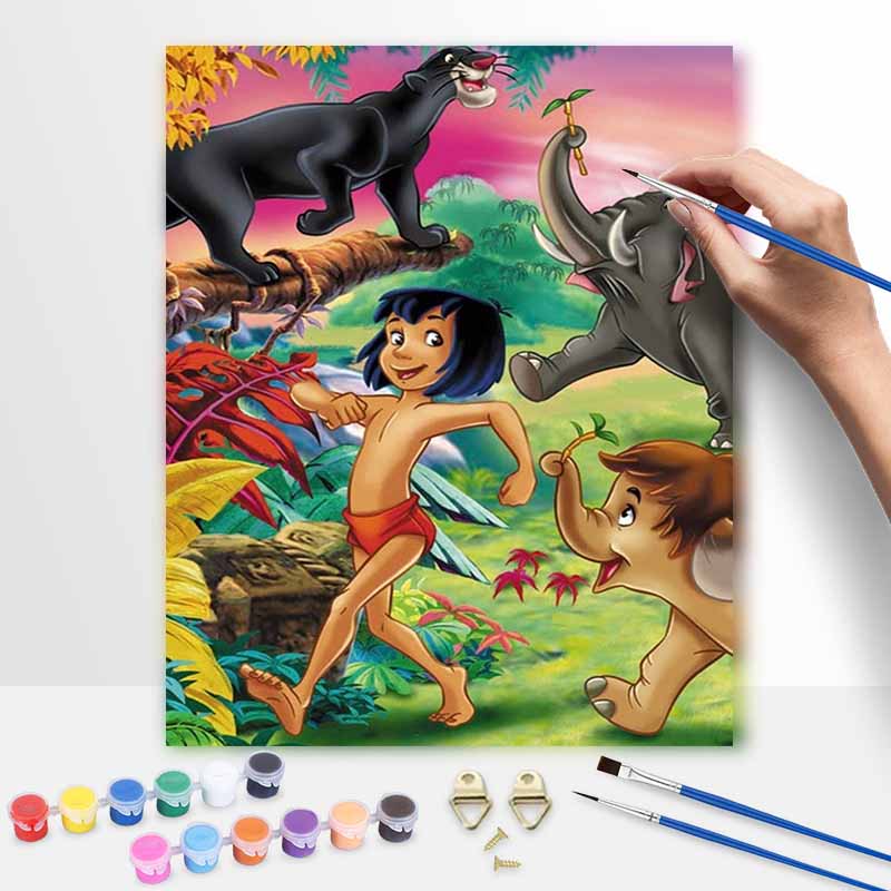 Disney oil painting painting art The Jungle Book Mowgli Baloo Bagheera handmade diy painting home decoration gift 20x30cm