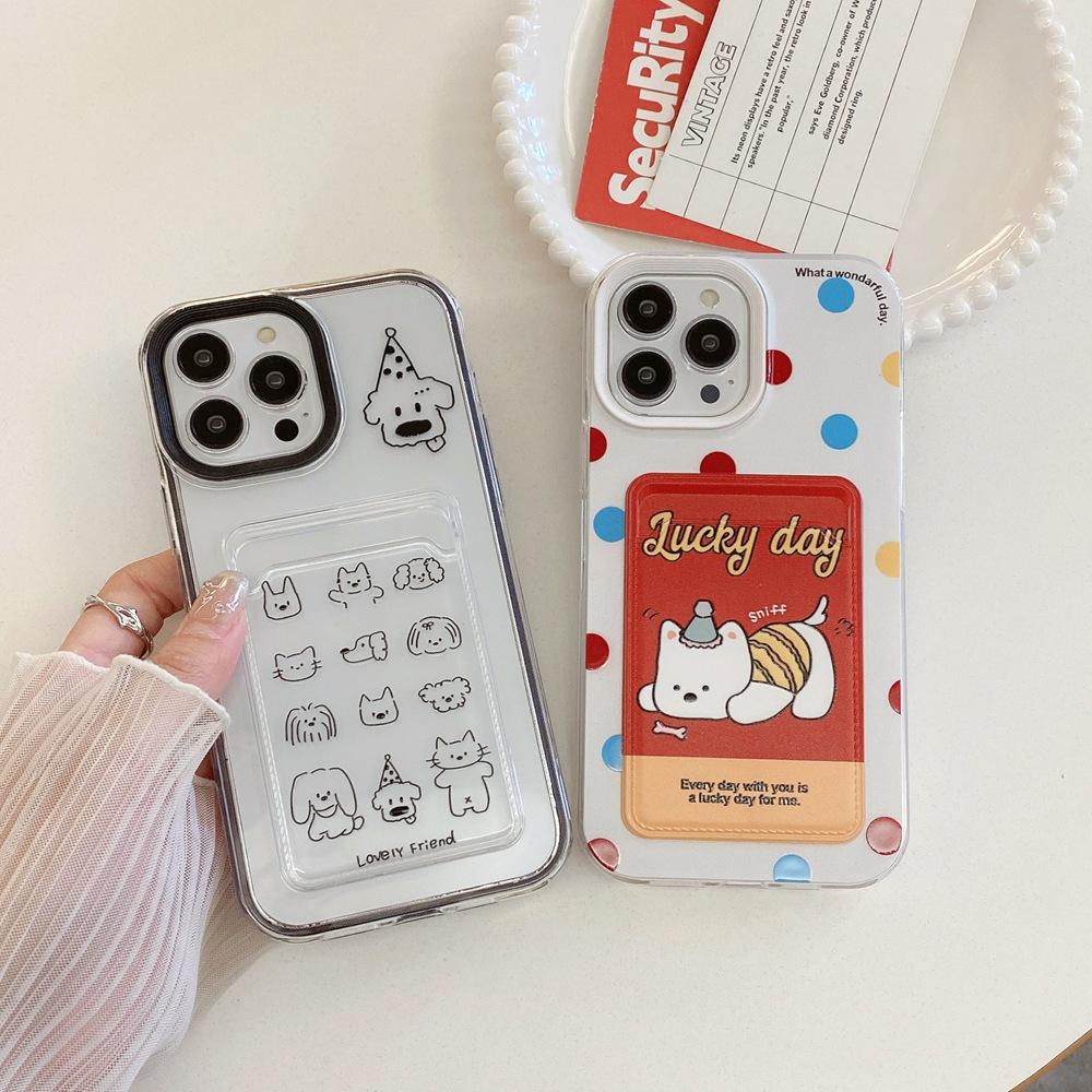 Transparentní pouzdro na telefon 3 v 1 Card Puppy Pattern pro iPhone 15 14 Plus 13 12 11 Pro Max X XS Max SE 7 8