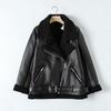 Women's Mid-length Lambswool Leather Motorcycle Jacket - European & American Winter Style