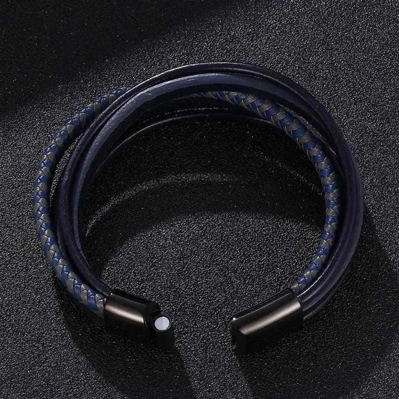 Handmade Woven Leather Bracelets for Men and Women Black Wrap Bangle New Fashion Jewelry Gift