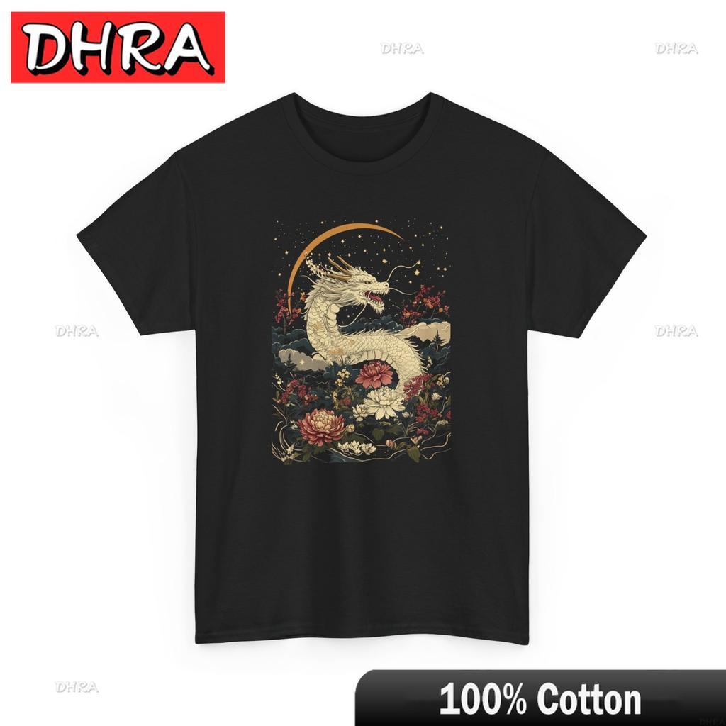 White Dragon Floral TShirt Traditional Japan Travel Tee Zen Buddhist Shirt Bold Graphic Cotton Tees Harajuku Shirts TShirt