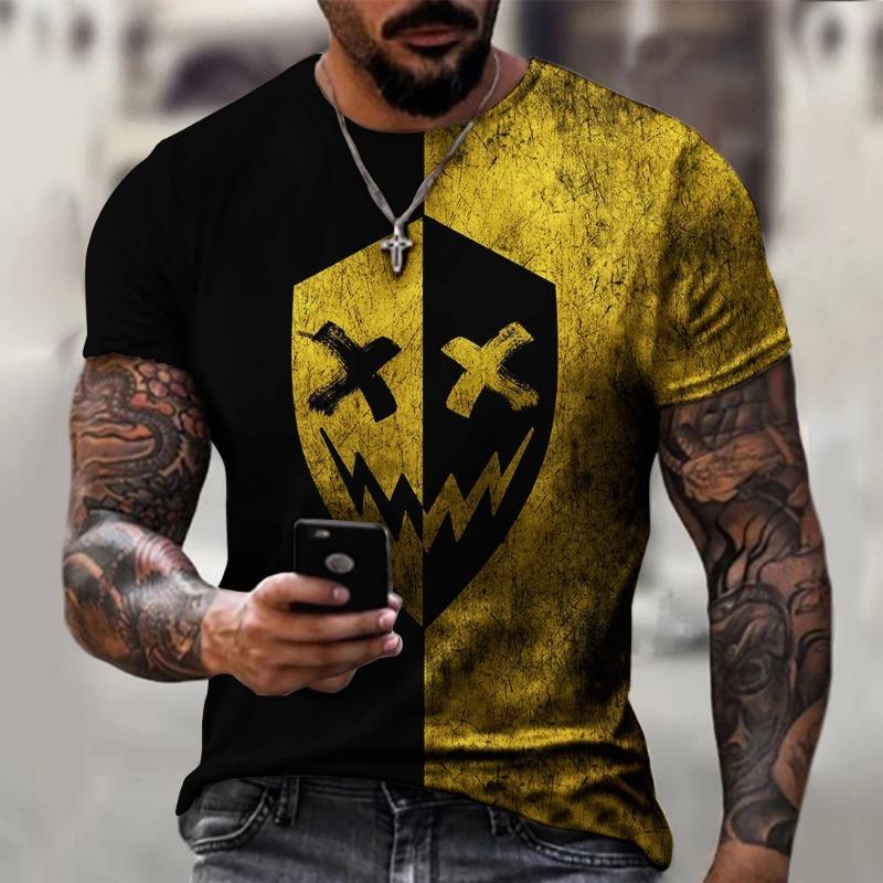 T-shirt Męski Casual Krótki Rękaw Hip Hop Uśmiechnięta Twarz Nadruk Koszulka Bluza Męska T-shirt Góra