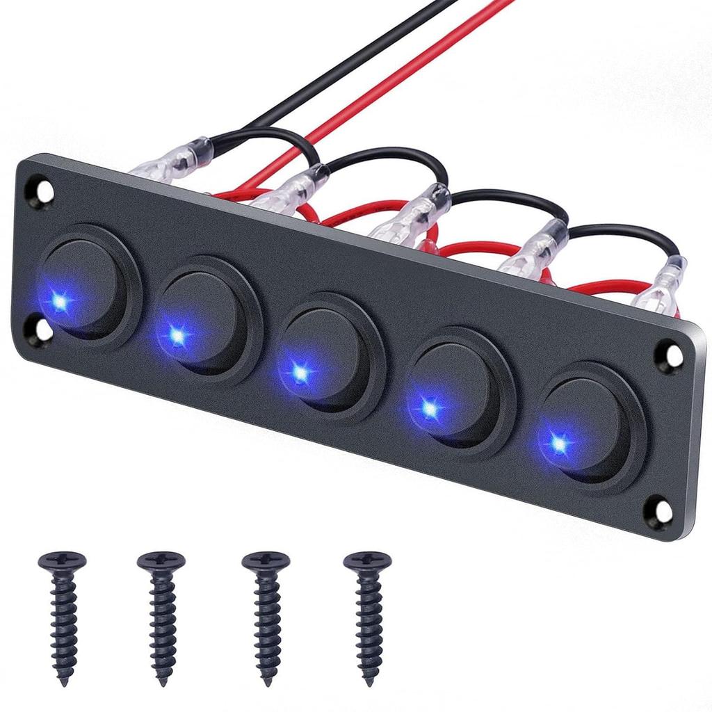 Rocker Switch Panel 16A Waterproof On Off 12V BlueToggle Switch for Cars Trucks Boats, 2 Years Warranty