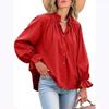 Spring and Autumn New Women's Elegant and Sweet Loose Casual Lantern Sleeve V-neck Ruffle Shirt