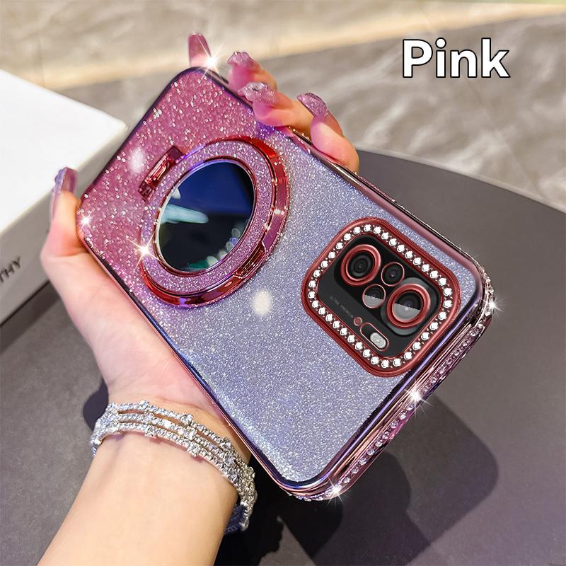 KEYSION Glitter Jewelled Magnetic Phone Case for Xiaomi M5S Makeup Mirror Stand Shockproof Cover for Redmi Note 10 10S 10 Pro 4G
