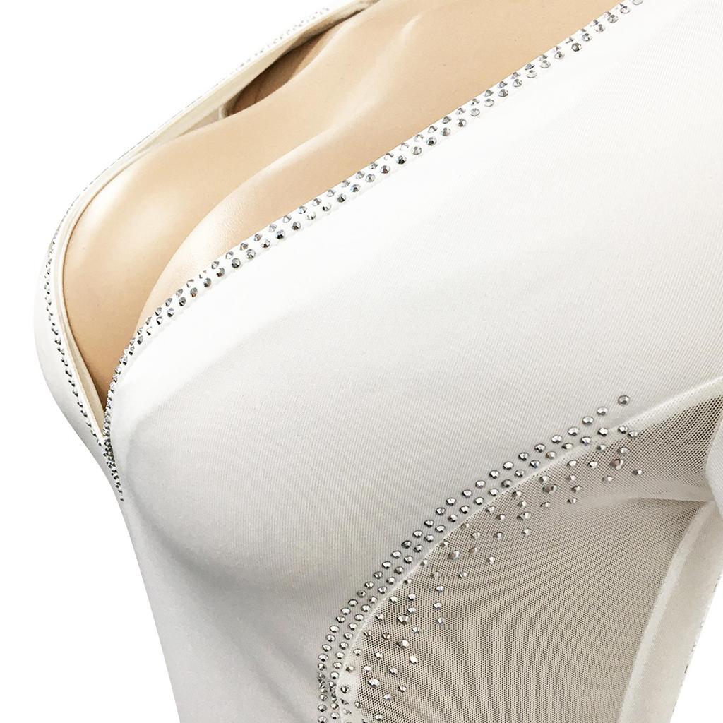 X5337: Sexy Deep V Rhinestone Party Dress with See-through Midi Skirt - European Fashion New Arrival