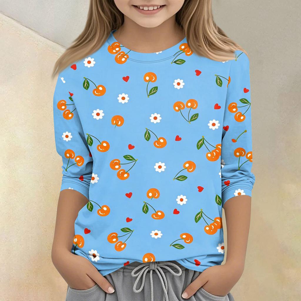 Children's Printed Round Neck Seven Quarter Sleeve Casual T-shirt