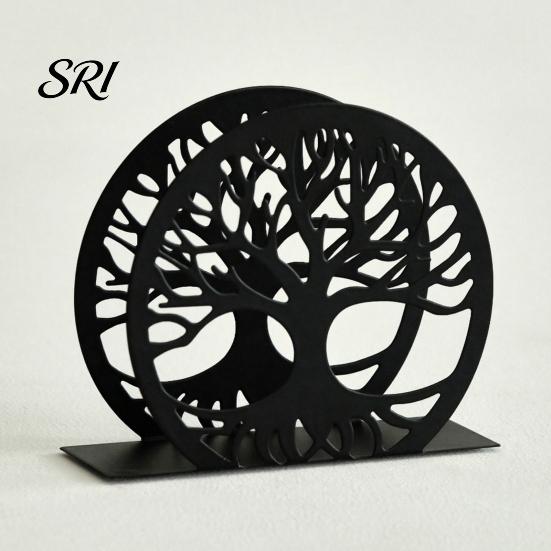 Seiko Napkin Holder Deer for Table Standing Animal Forest Tree Tissue Dispenser Round Hollow Design Metal Rustic Cloth Napkins Kitchen Farmhouse