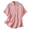 Light and Breathable Lapel Collar Short-sleeved Curled Tencel Shirt Women's 2025 Summer New Loose Casual Solid Color Pleated Shirt