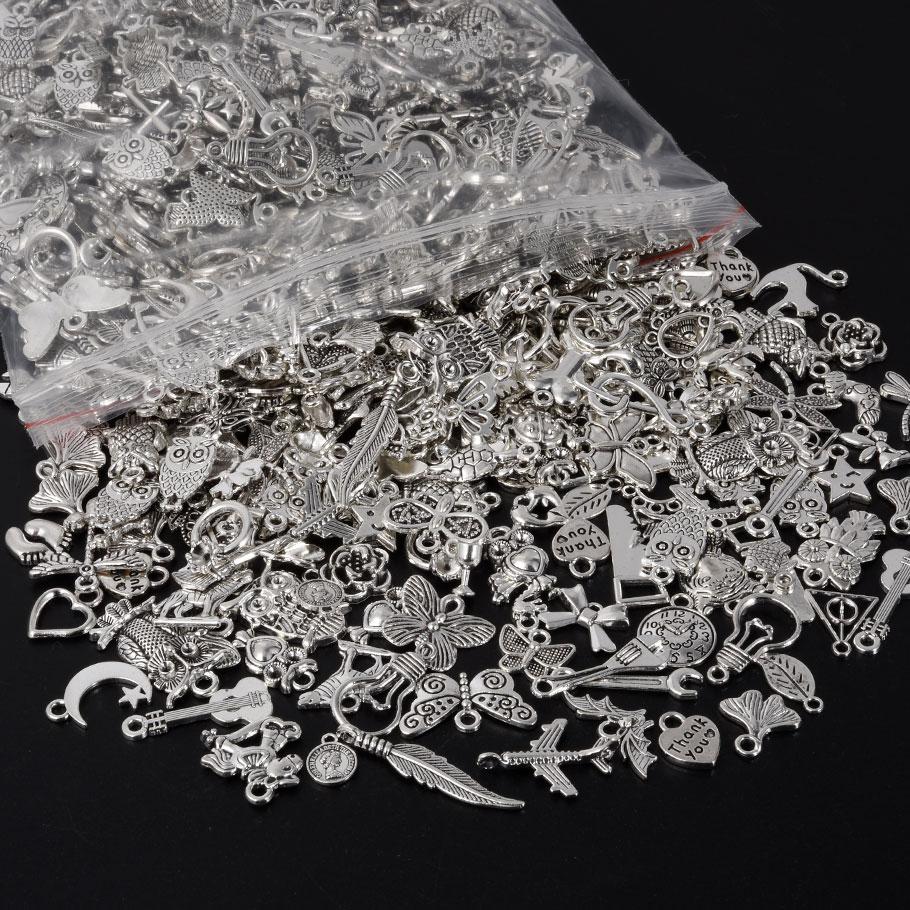 Antique Silver Color Random Mix Bow Tie Bee Leaf Metal Charms For Jewelry Making Supplies Bulk Cute Pendant Charm DIY Bracelets