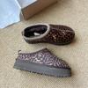 Luxury Designer Women Leather Suede Wool Comfort Style Leopard Platform Mules Embroidery Edge Winter Shoes Warm Fashion for Lady