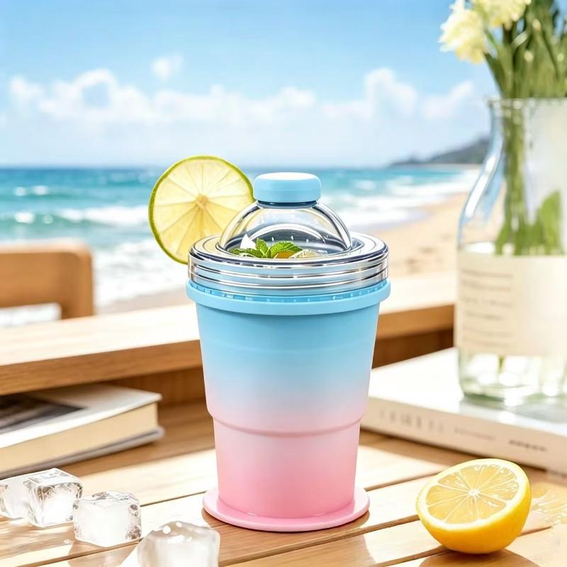 1 Stück 2-in-1 Eiswürfelform und Wasserflasche Lebensmittelgeeignetes Silikon Faltbarer Eiswürfelbecher BPA-frei Tragbarer Reisebecher für Camping one size