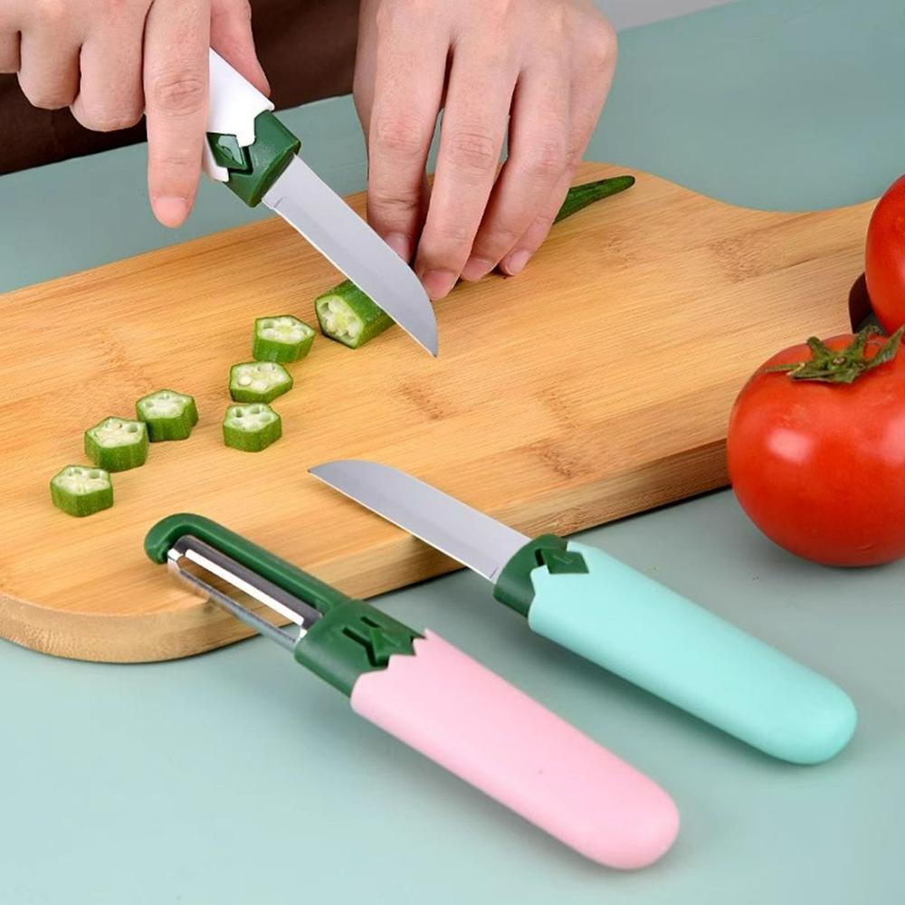 Multifunctional two-in-one fruit knife portable double-head dual-purpose peeler stainless steel household knife