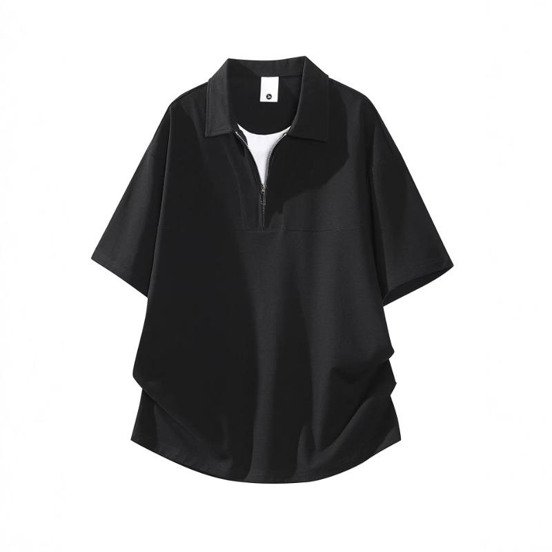 

Men Turn Down Collar Half Zip Short Sleeve Polo Shirt Loose Fit Solid Casual Daily Tops M чёрный