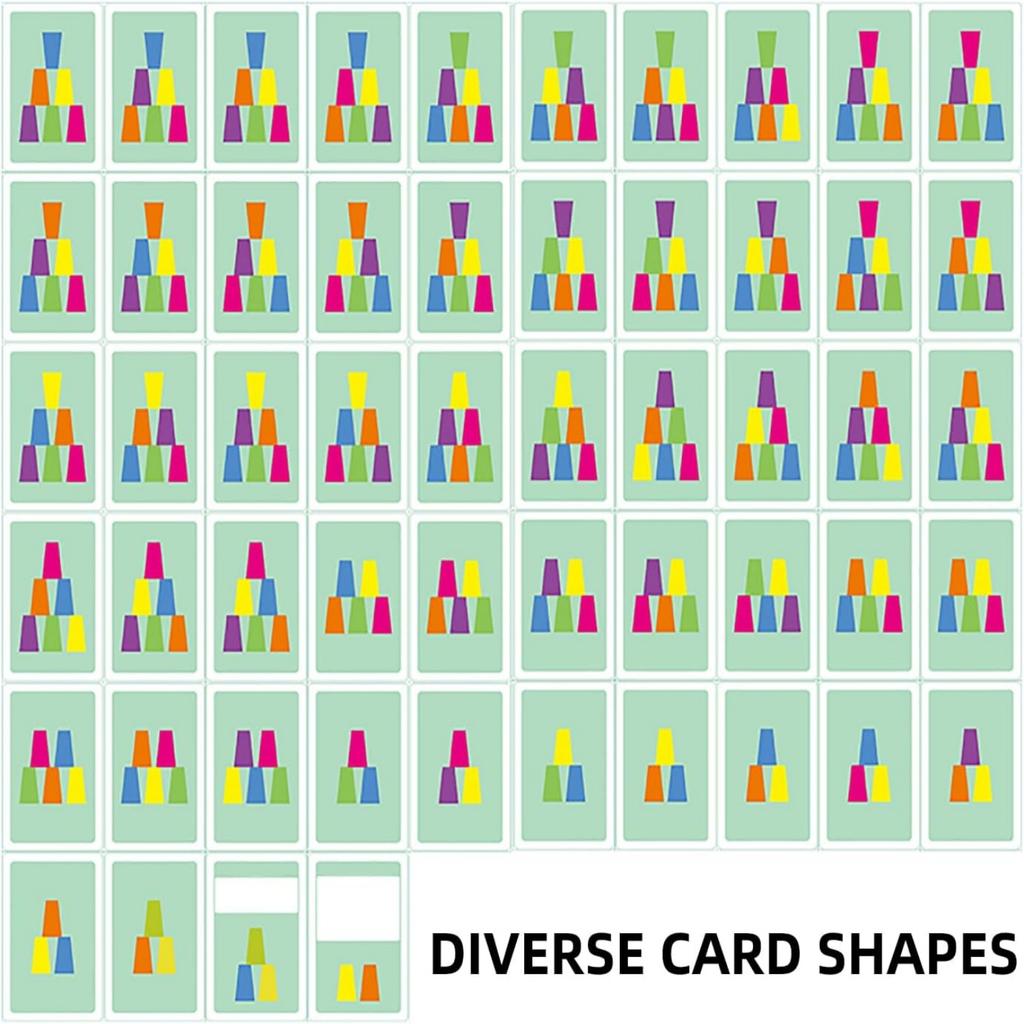 12 Cups Stacking Tower Game Set with 54 Cards 1 Bell - Color Sorting Cognitive Training Tabletop Interactive Toy for Puzzle Comp