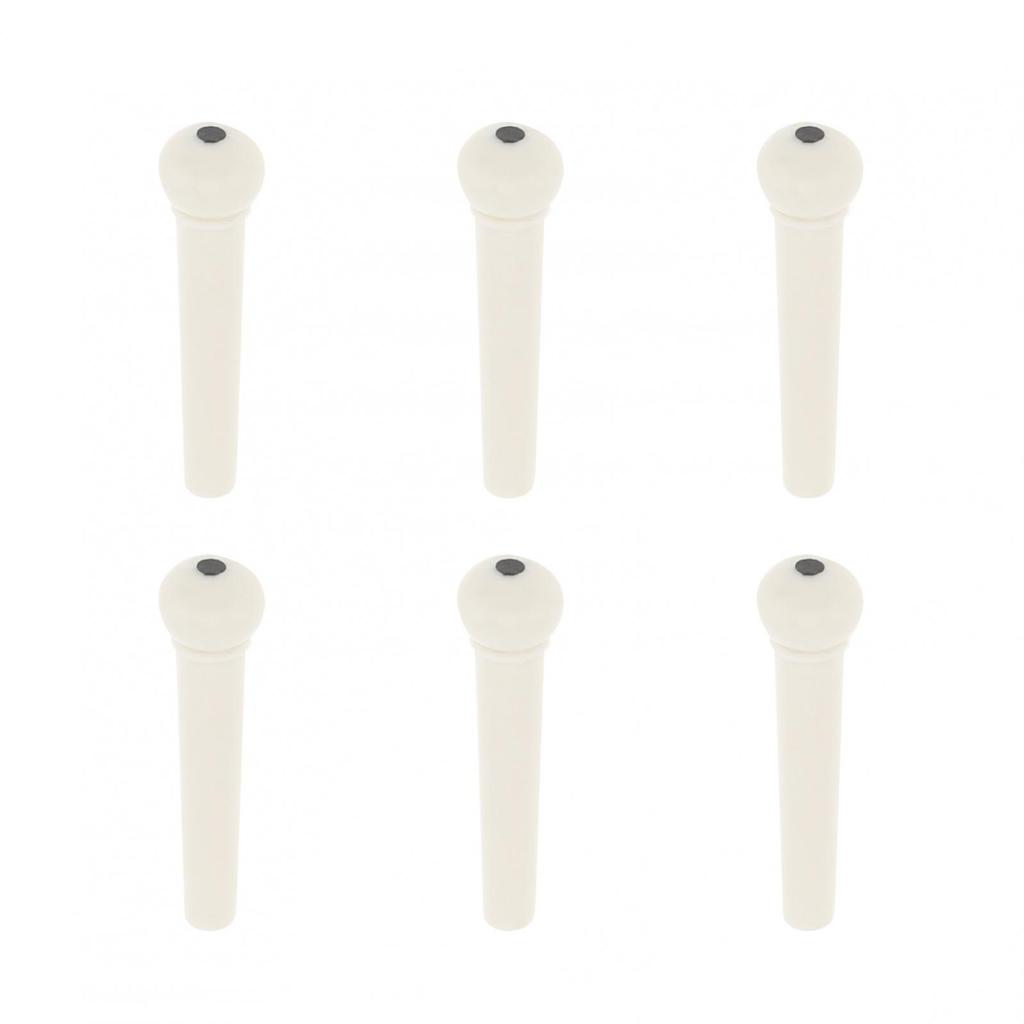 6pcs/lot White ABS Plastic Top Black Dot Acoustic Guitar Bridge Pins